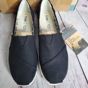 Toms Black Heritage Canvas Platform Alpargata Slip-On